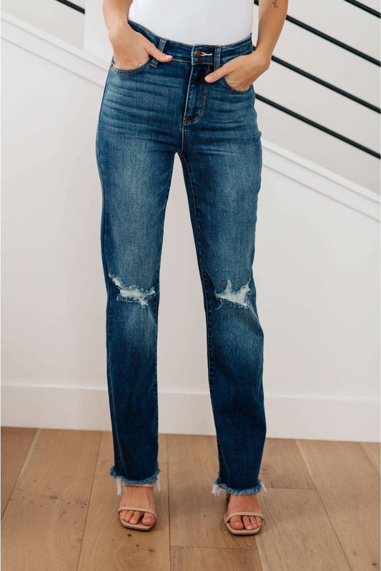 Judy Blue Morgan High Rise Distressed Straight Jeans in - Pants photo