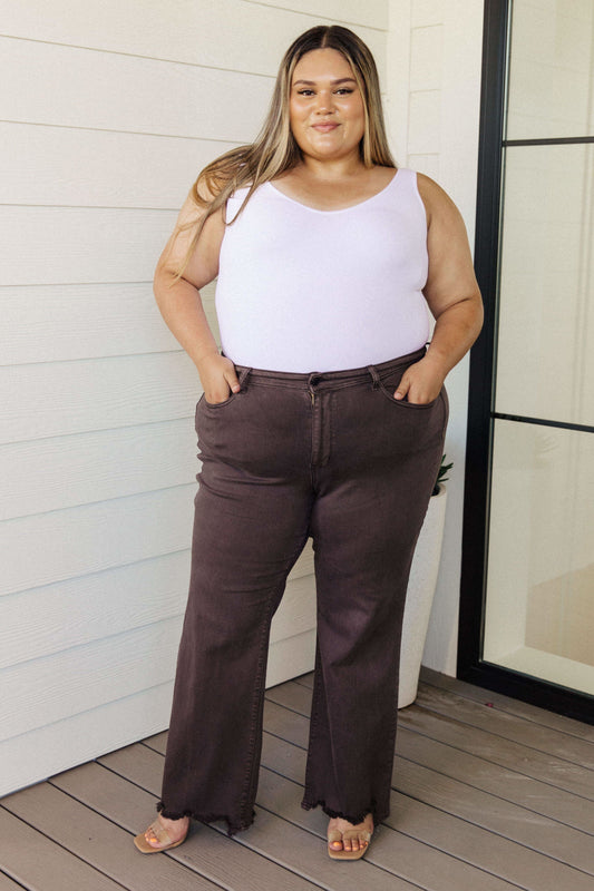 JUDY BLUE Sybil High Rise Frayed Hem 90's Straight Jeans in Brown in - Pants photo