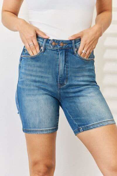 Judy Blue Tummy Control Double Button Bermuda Denim Shorts in - Shorts photo
