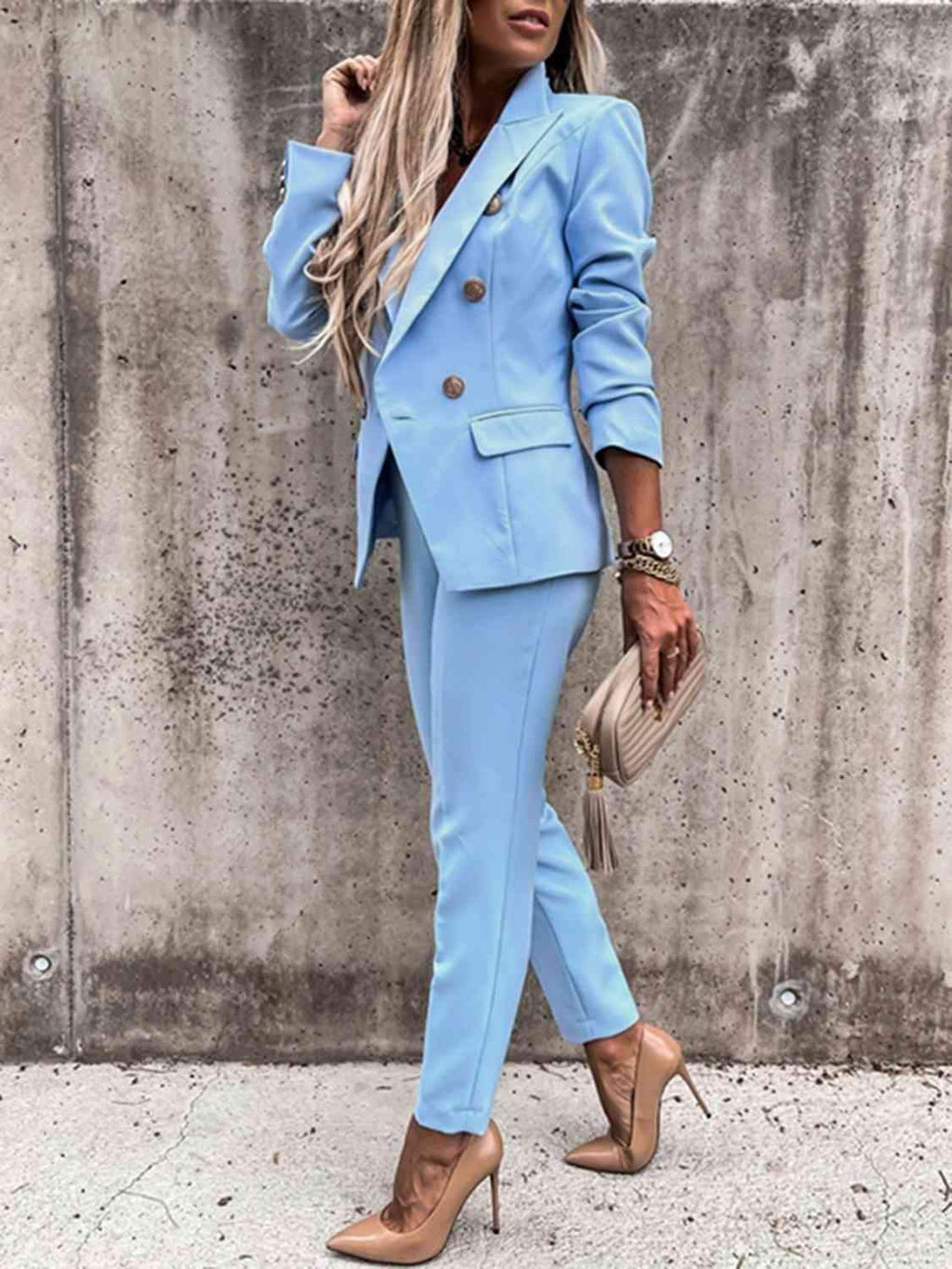 Juliette Lapel Collar Long Sleeve Blazer and Pants Set - SwagglyLife Home & Fashion