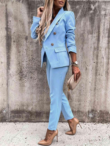 Juliette Lapel Collar Long Sleeve Blazer and Pants Set - SwagglyLife Home & Fashion