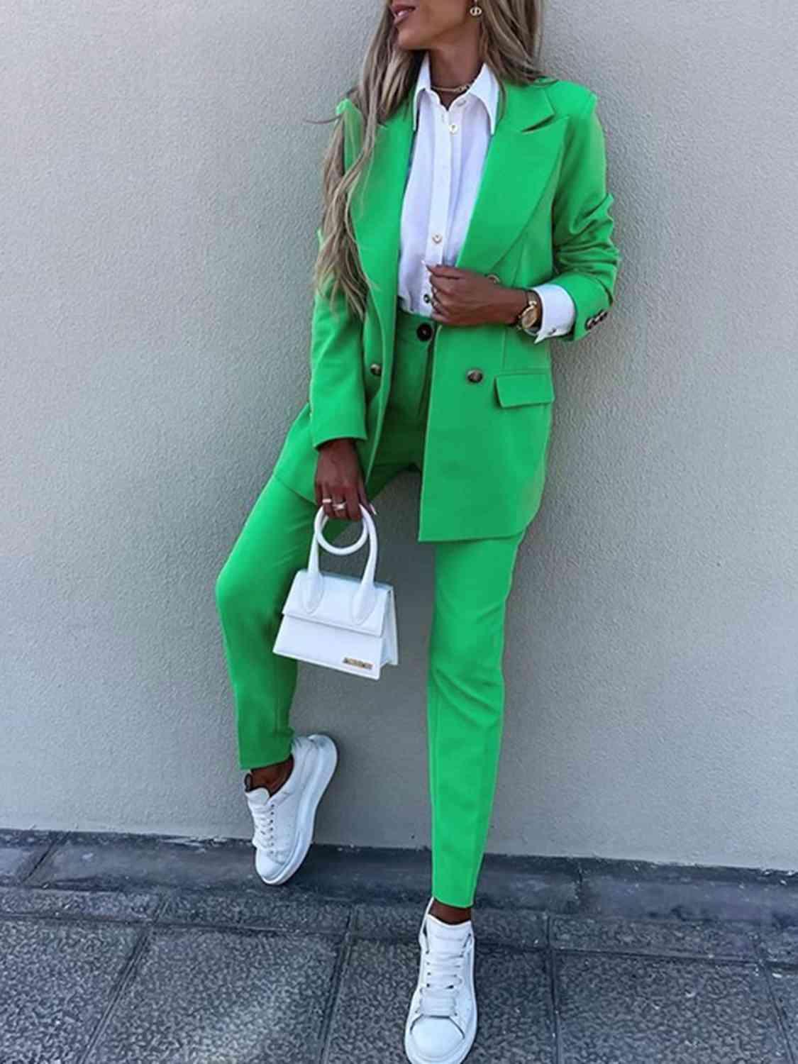 Juliette Lapel Collar Long Sleeve Blazer and Pants Set - SwagglyLife Home & Fashion