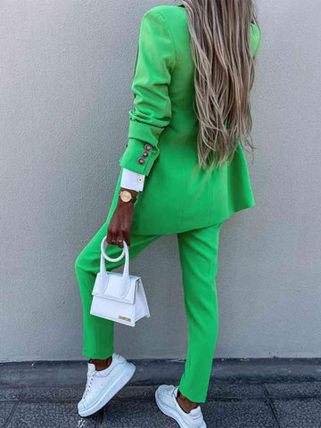 Juliette Lapel Collar Long Sleeve Blazer and Pants Set - SwagglyLife Home & Fashion