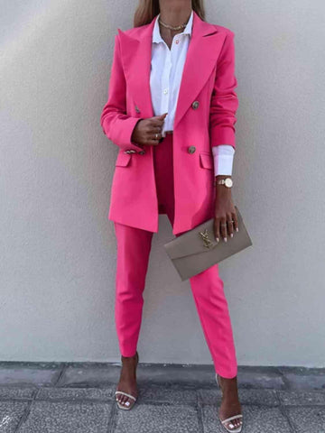 Juliette Lapel Collar Long Sleeve Blazer and Pants Set - SwagglyLife Home & Fashion