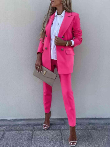 Juliette Lapel Collar Long Sleeve Blazer and Pants Set - SwagglyLife Home & Fashion