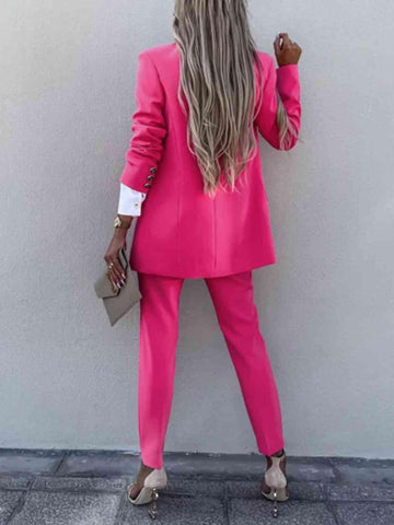 Juliette Lapel Collar Long Sleeve Blazer and Pants Set - SwagglyLife Home & Fashion