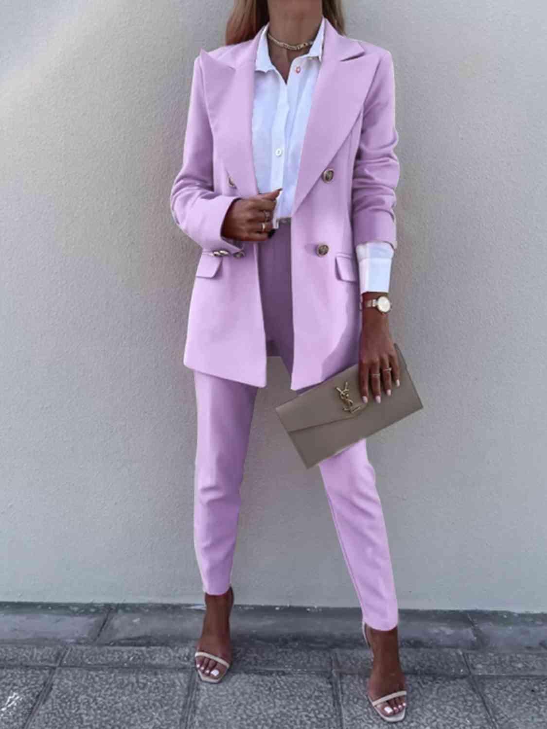 Juliette Lapel Collar Long Sleeve Blazer and Pants Set - SwagglyLife Home & Fashion