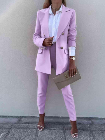 Juliette Lapel Collar Long Sleeve Blazer and Pants Set - SwagglyLife Home & Fashion