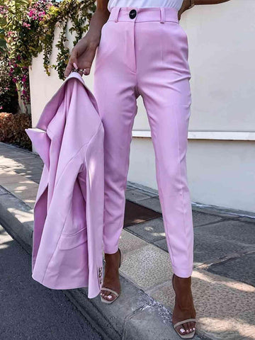 Juliette Lapel Collar Long Sleeve Blazer and Pants Set - SwagglyLife Home & Fashion
