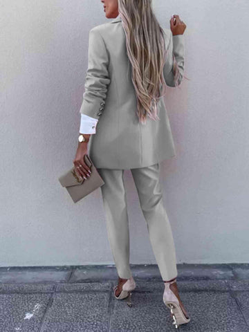 Juliette Lapel Collar Long Sleeve Blazer and Pants Set - SwagglyLife Home & Fashion