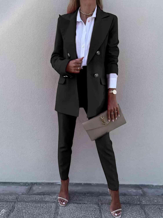 Juliette Lapel Collar Long Sleeve Blazer and Pants Set - SwagglyLife Home & Fashion
