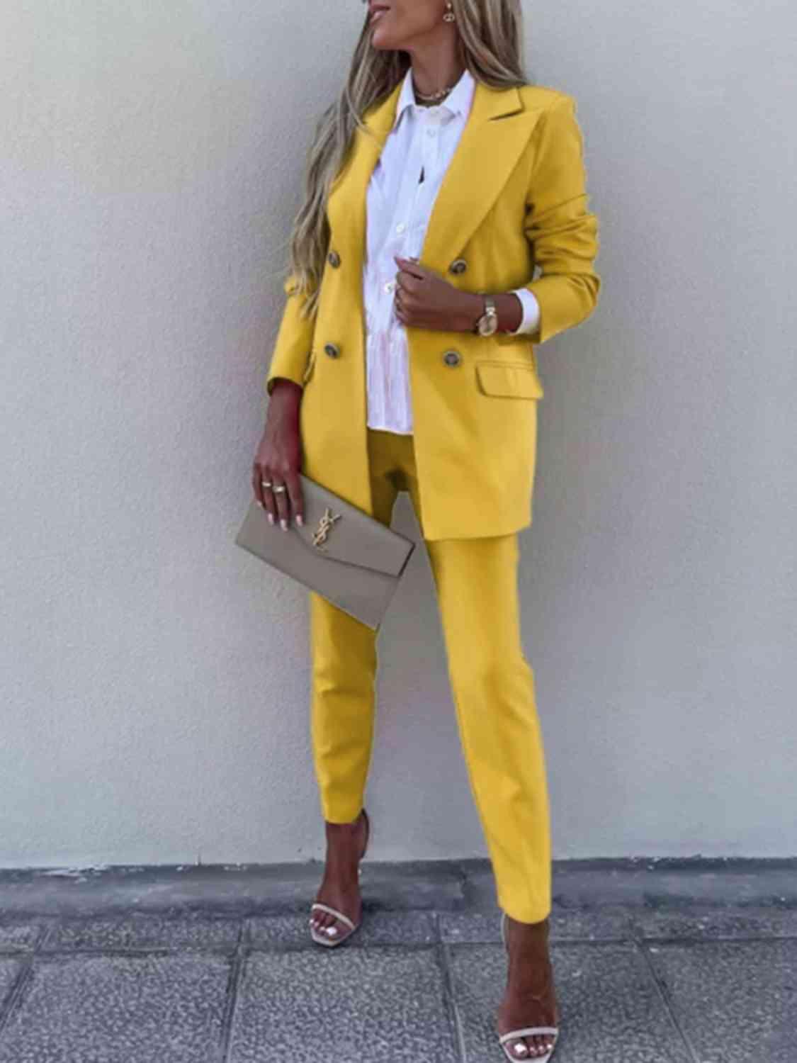Juliette Lapel Collar Long Sleeve Blazer and Pants Set - SwagglyLife Home & Fashion