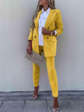 Juliette Lapel Collar Long Sleeve Blazer and Pants Set - SwagglyLife Home & Fashion