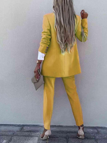 Juliette Lapel Collar Long Sleeve Blazer and Pants Set - SwagglyLife Home & Fashion
