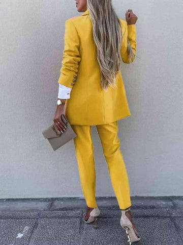 Juliette Lapel Collar Long Sleeve Blazer and Pants Set - SwagglyLife Home & Fashion