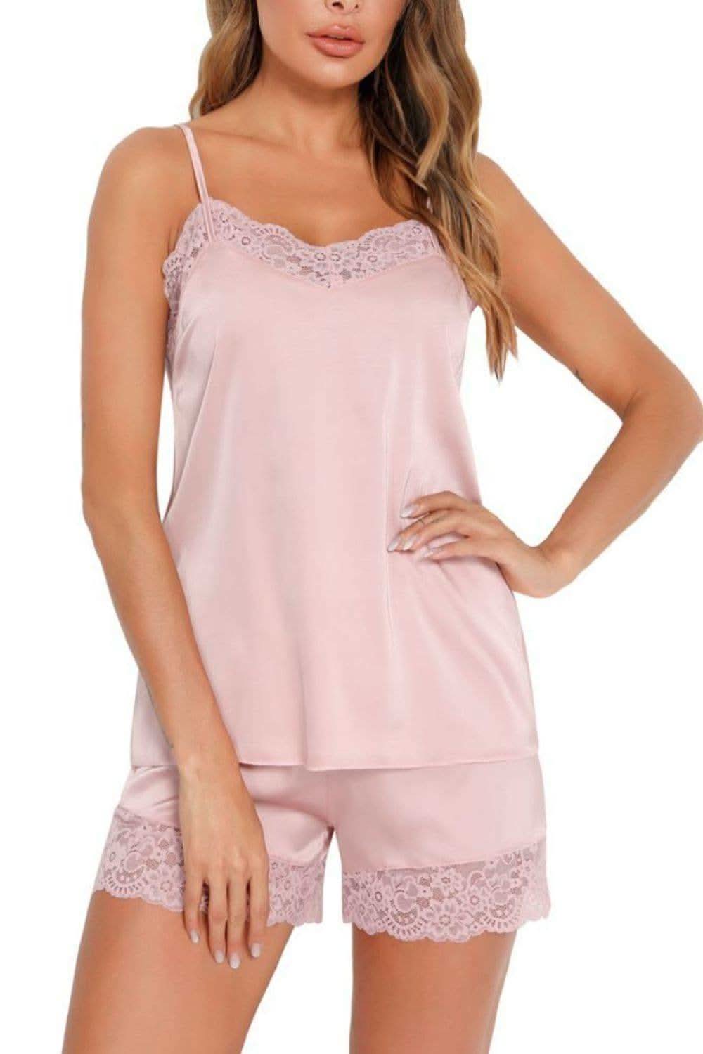 Lace Detail Cami and Shorts Lounge Set - SwagglyLife Home & Fashion