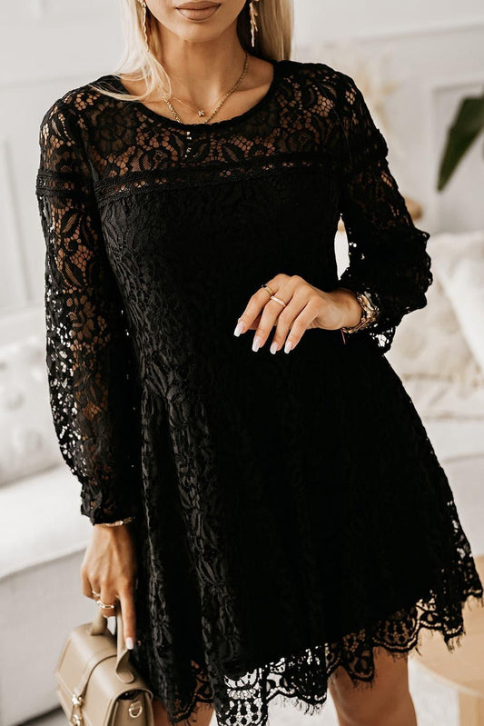 Lace Detail Round Neck Mini Dress - SwagglyLife Home & Fashion