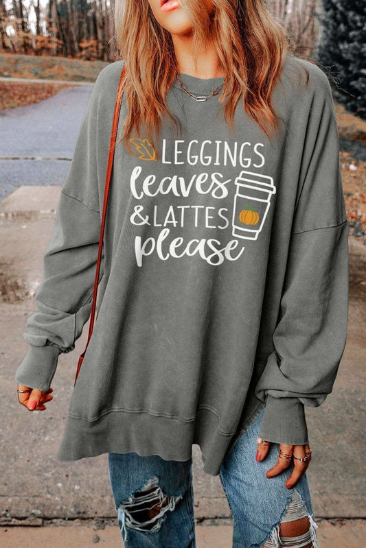 LEGGINGS, LEAVES & LATTES PLEASE Graphic Sweatshirt in Charcoal - Shirts & Tops photo