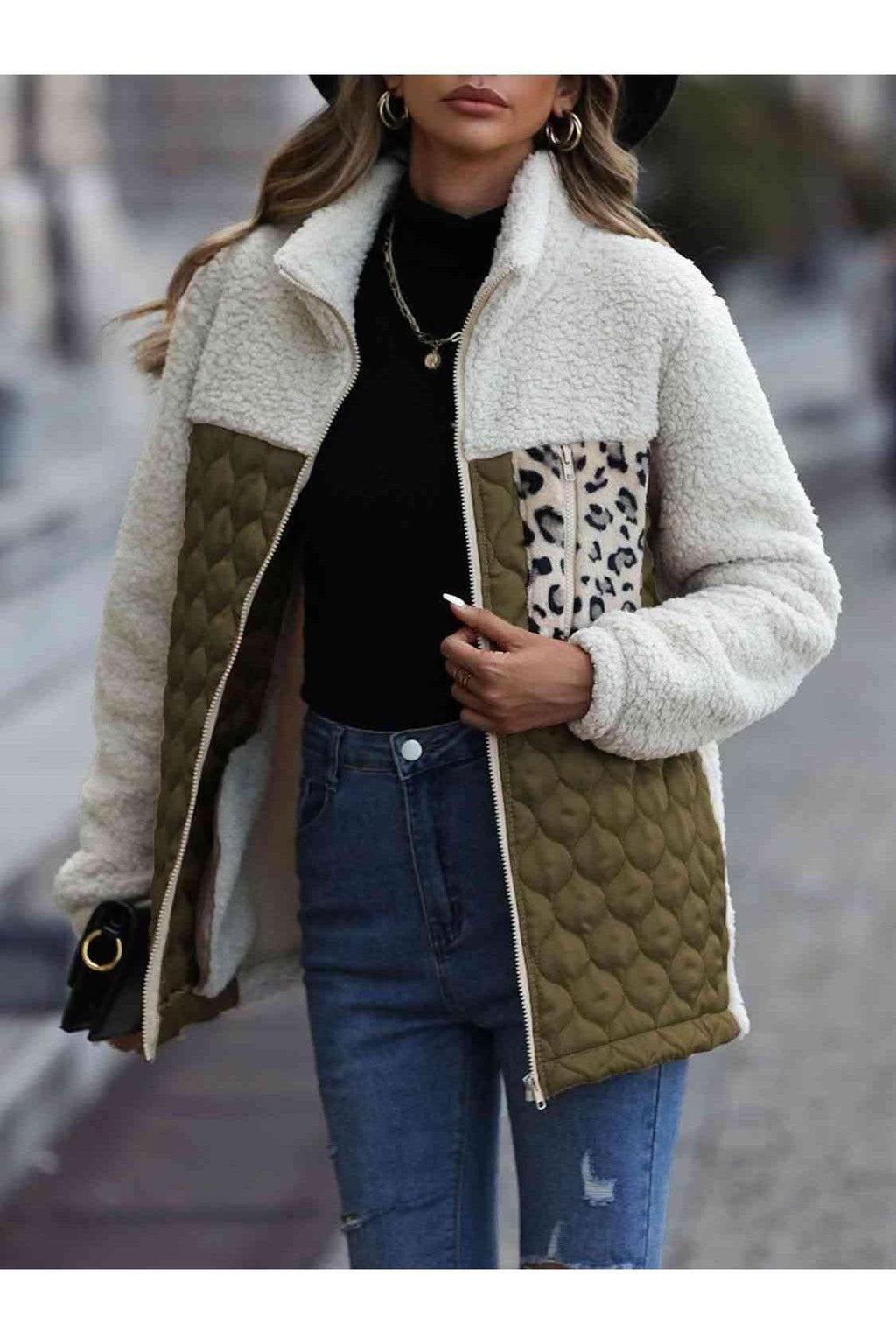 Leona Leopard Color Block Zip-Up Jacket, Multiple Colors - SwagglyLife Home & Fashion