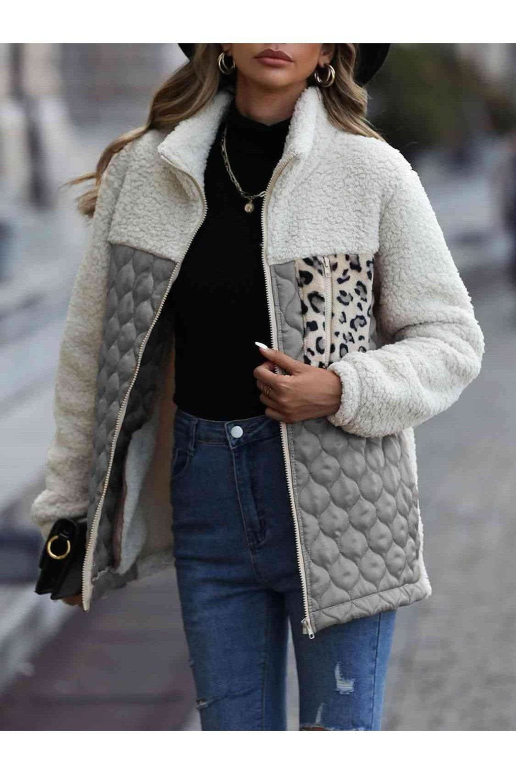 Leona Leopard Color Block Zip-Up Jacket, Multiple Colors - SwagglyLife Home & Fashion