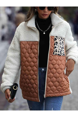 Leona Leopard Color Block Zip-Up Jacket, Multiple Colors - SwagglyLife Home & Fashion