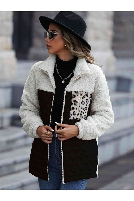 Leona Leopard Color Block Zip-Up Jacket, Multiple Colors in Black - Coats & Jackets photo