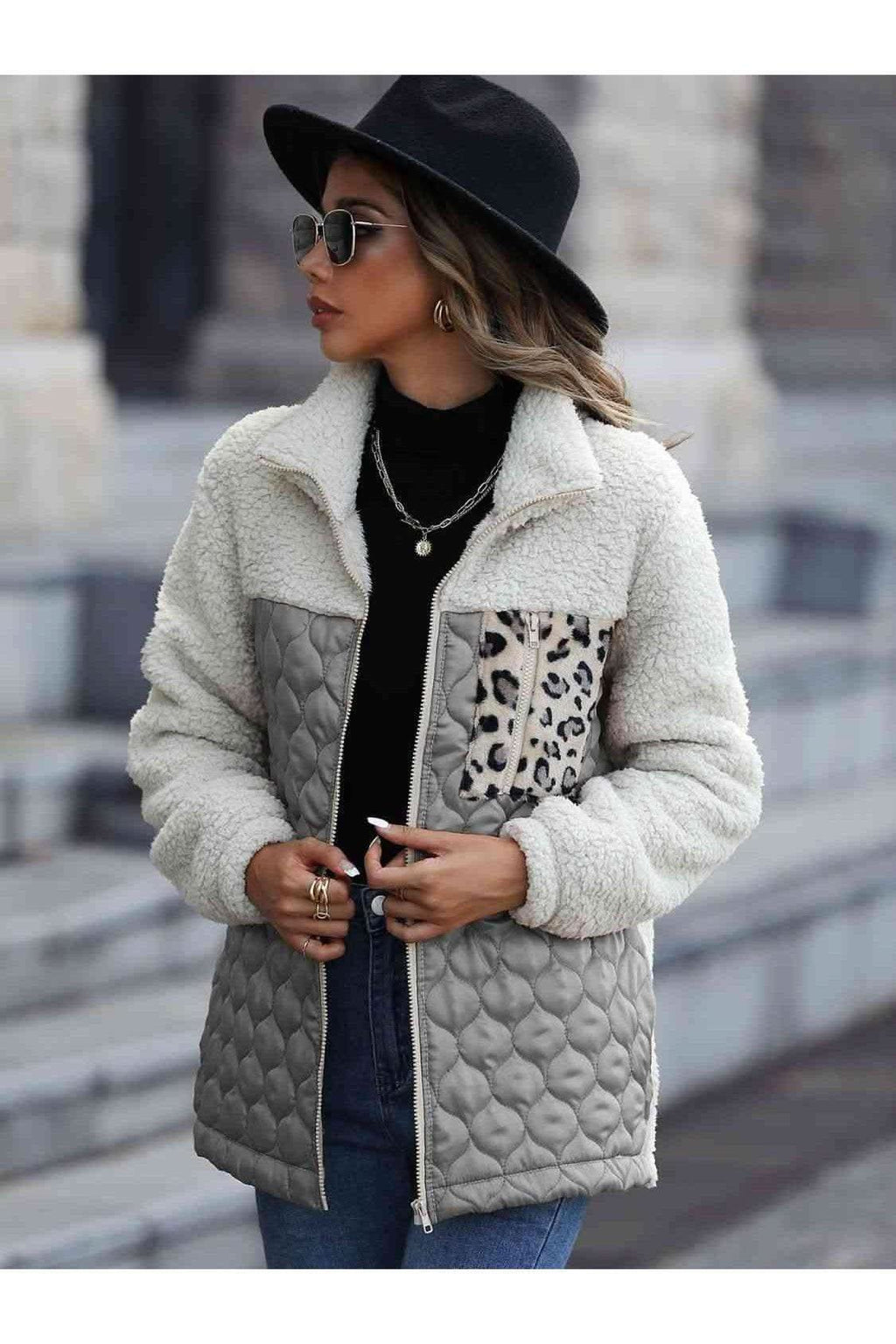 Leona Leopard Color Block Zip-Up Jacket, Multiple Colors - SwagglyLife Home & Fashion