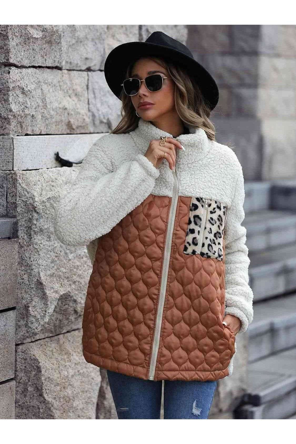 Leona Leopard Color Block Zip-Up Jacket, Multiple Colors - SwagglyLife Home & Fashion