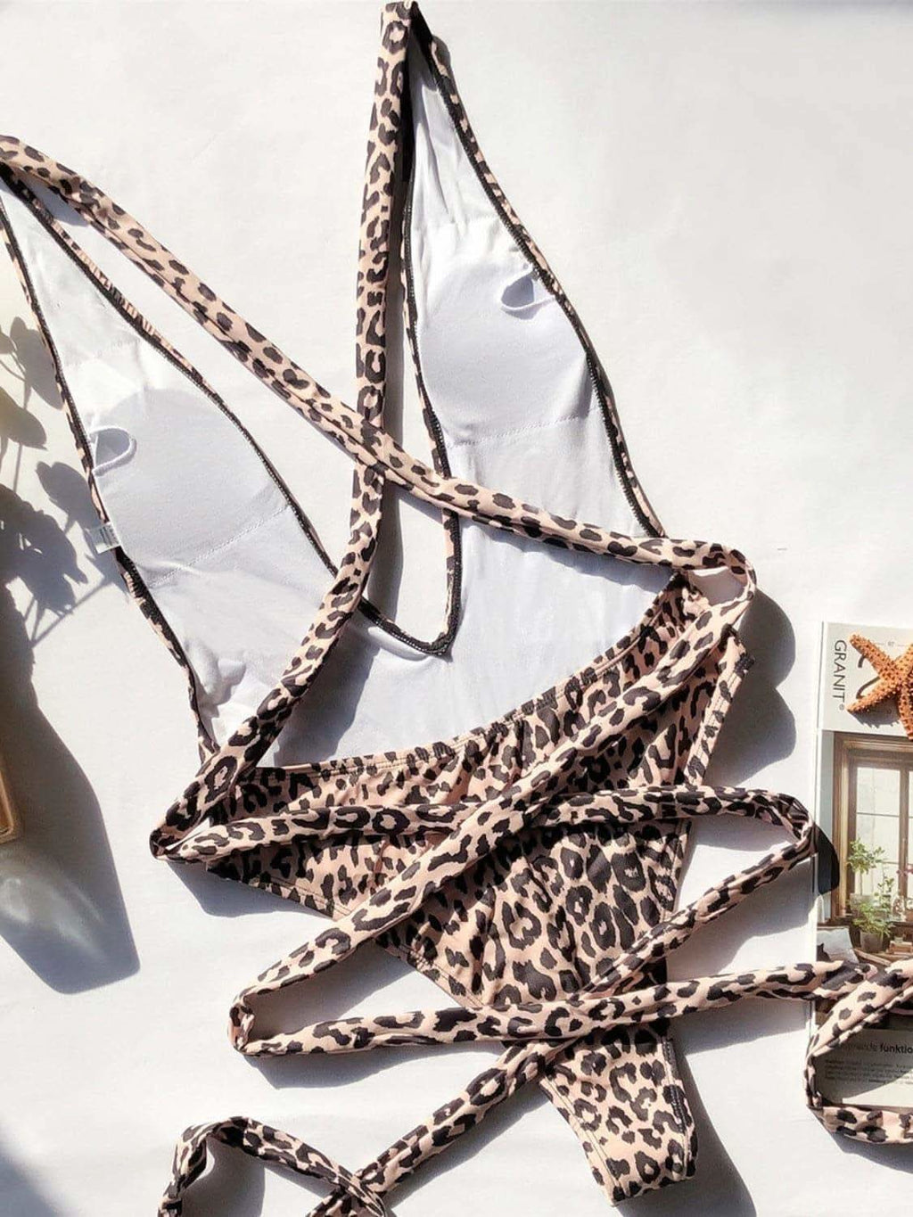 Leona Tied Leopard Plunge One-Piece Swimwear - SwagglyLife Home & Fashion