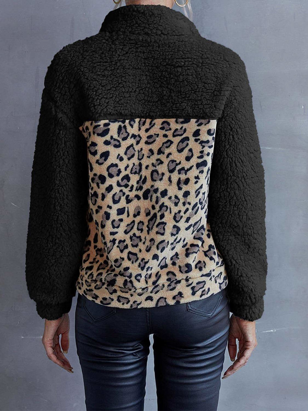 Leopard Quarter-Snap Teddy Sweatshirt, 3 Colors - SwagglyLife Home & Fashion