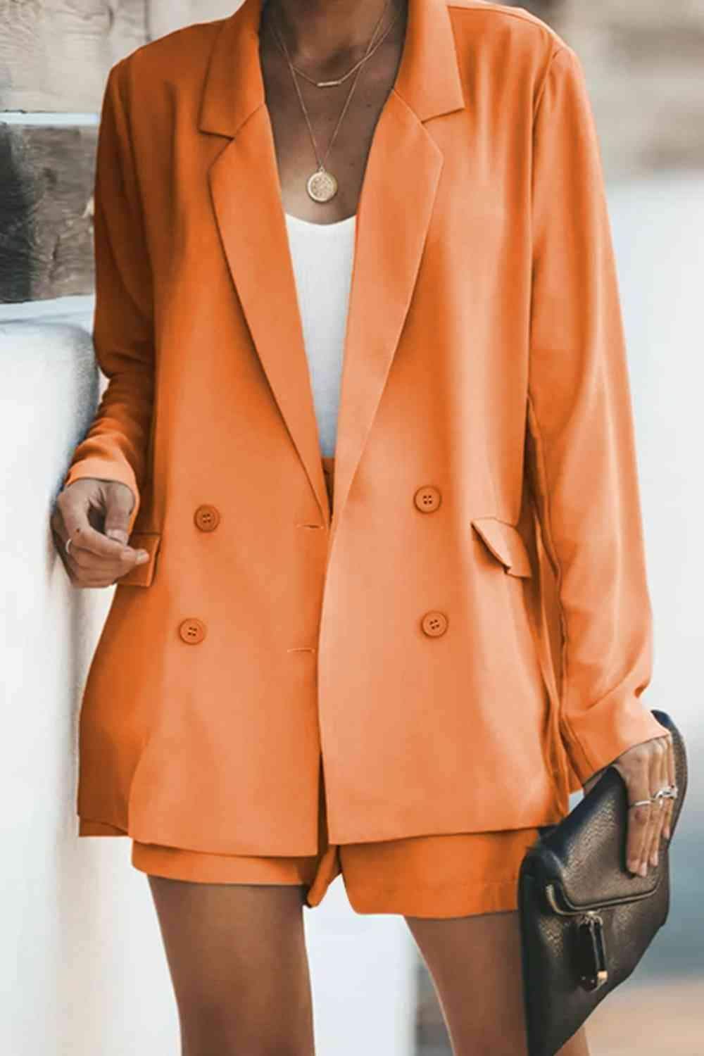Longline Blazer and Shorts Set with Pockets - SwagglyLife Home & Fashion