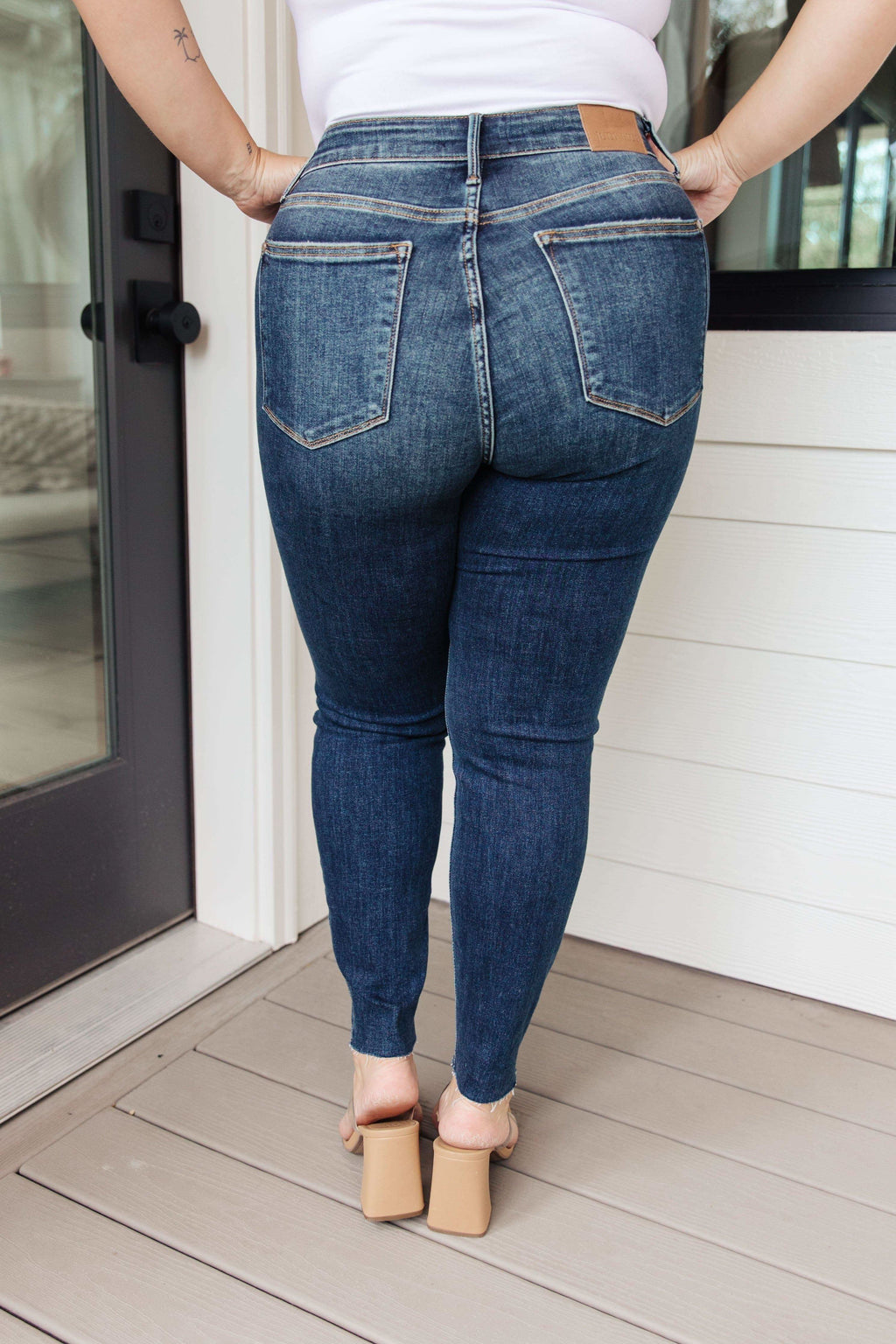 Lydia Mid Rise Vintage Raw Hem Skinny Jeans in - Womens photo