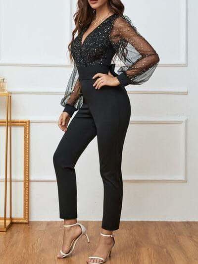 Maddie Plunge Long Sleeve Jumpsuit - SwagglyLife Home & Fashion