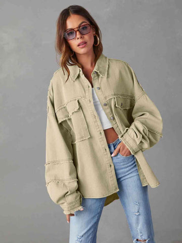 Maeve Dropped Shoulder Raw Hem Jacket - SwagglyLife Home & Fashion