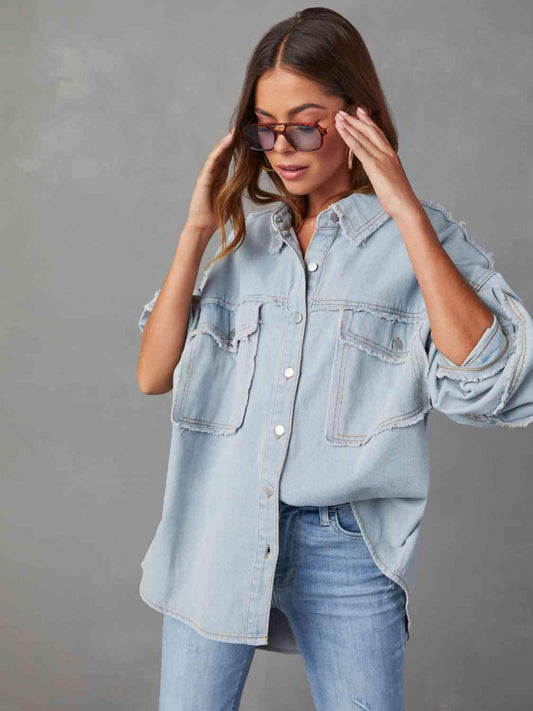Maeve Dropped Shoulder Raw Hem Jacket in - Shirts & Tops photo