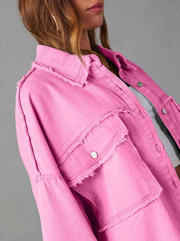 Maeve Dropped Shoulder Raw Hem Jacket - SwagglyLife Home & Fashion