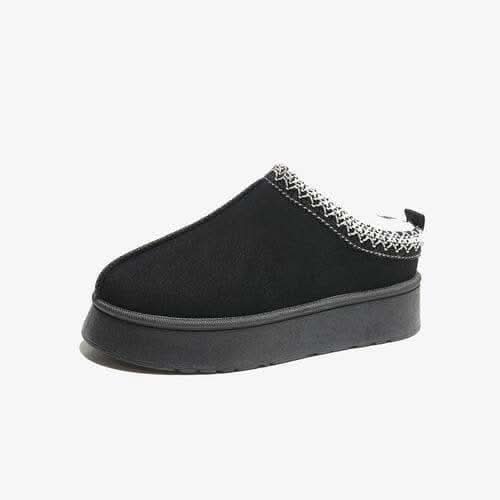 Faux Fur Center-Seam Slippers - Black
