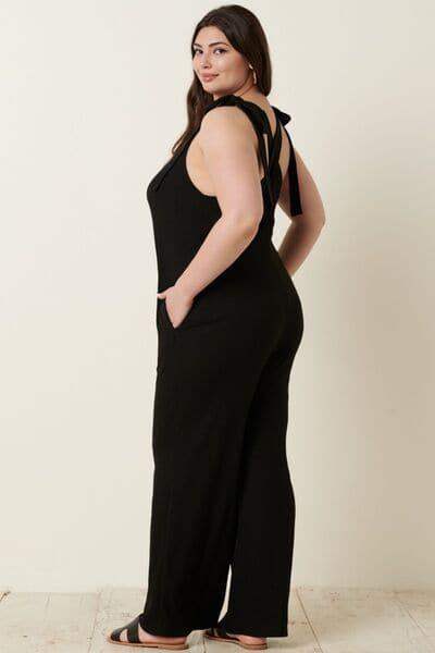 Mittoshop Rib Knit V-Neck Cross Back Jumpsuit - SwagglyLife Home & Fashion