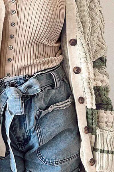 Monica Plus Size Striped Button Up Dropped Shoulder Cardigan - SwagglyLife Home & Fashion