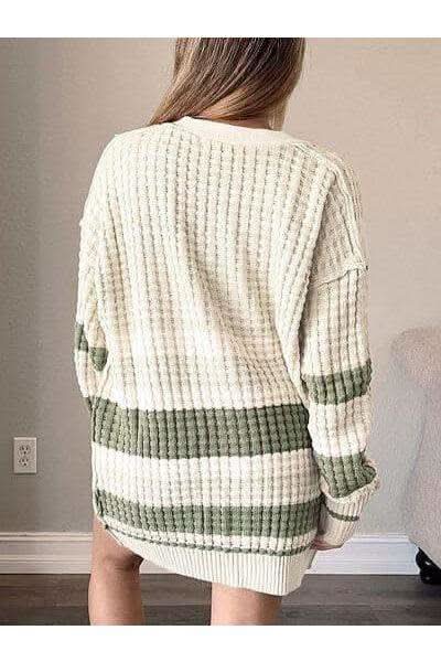 Monica Plus Size Striped Button Up Dropped Shoulder Cardigan - SwagglyLife Home & Fashion