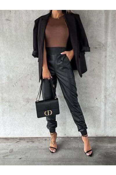 No Promises Smocked High Waist Pants with Pockets in Black - Pants photo