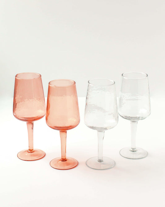 Pair of Handblown Hammered Wine Glasses in Blush - Kitchen & Dining photo
