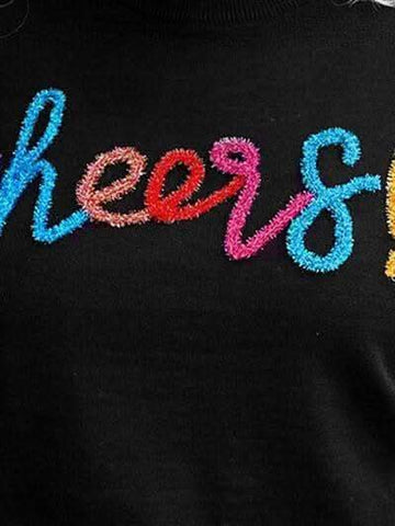 Plus Size CHEERS Round Neck Short Sleeve Sweater - SwagglyLife Home & Fashion