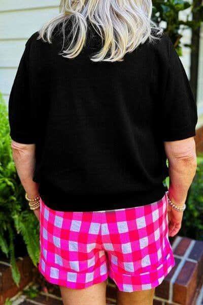Plus Size CHEERS Round Neck Short Sleeve Sweater - SwagglyLife Home & Fashion