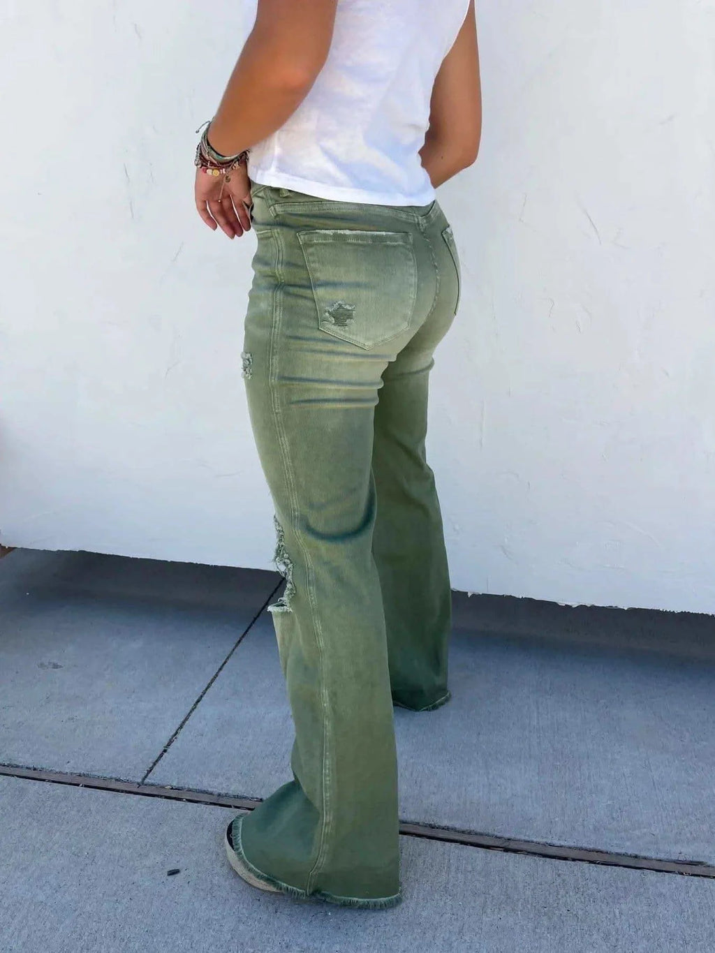 PREORDER: Blakeley Distressed Jeans In Olive and Camel - SwagglyLife Home & Fashion
