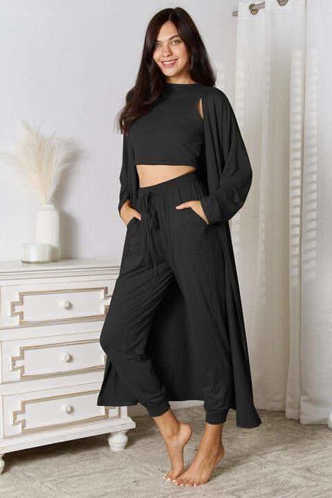 Tank, Pants, and Cardigan Set with Pockets - SwagglyLife Home & Fashion