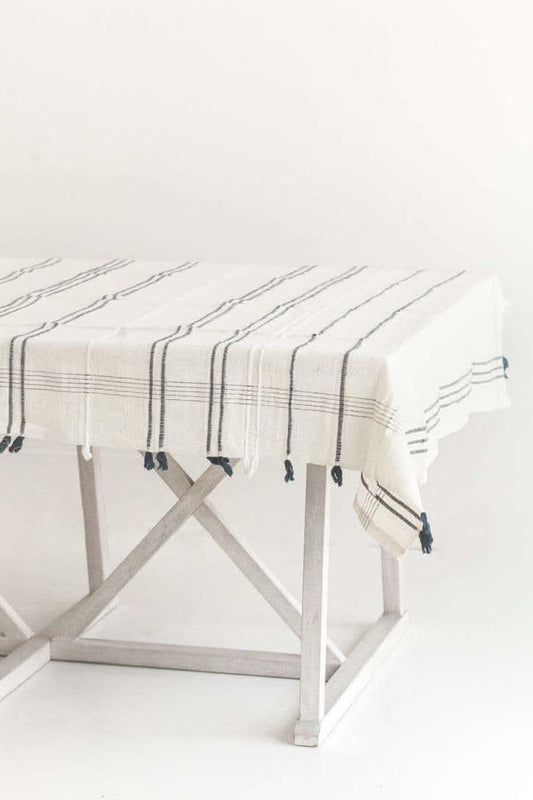 Ribbons Cotton Tablecloth in Navy 96 x 54 - Tablecloths photo