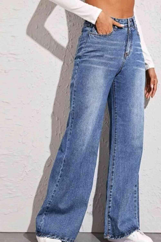 Riley High Waist Wide Leg Jeans in Dusty Blue - Pants photo