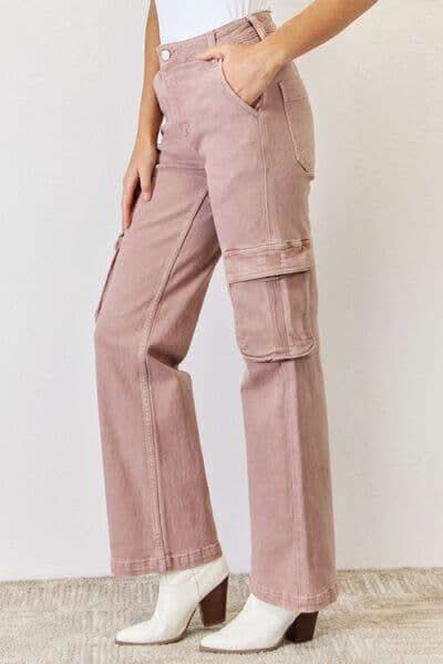 RISEN Full Size High Rise Cargo Wide Leg Jeans - SwagglyLife Home & Fashion