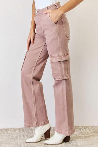 RISEN Full Size High Rise Cargo Wide Leg Jeans - SwagglyLife Home & Fashion